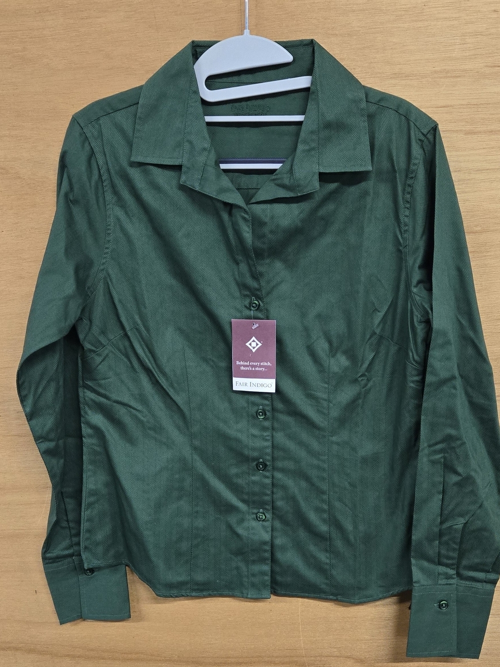 Fair Indigo Forest Green Button-Front Shirt. Long Sleeve